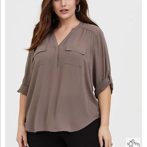 HARPER - DARK TAUPE GEORGETTE PULLOVER BLOUSE
